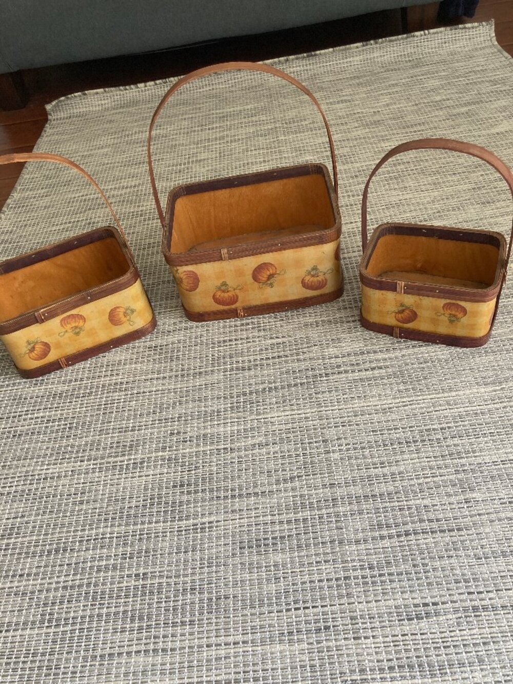 Vintage 80's Garden Ridge Set of 3 Square  Nesting Wooden Baskets Fall